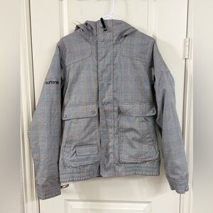 Burton Dry Ride and Gray Plaid Women's Ski Jacket with Detachable Faux Fur Hood